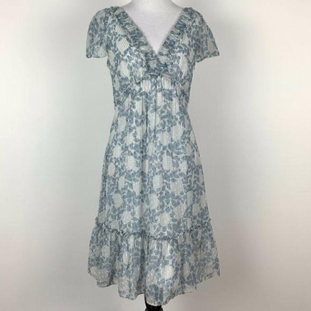 Bcbgmaxazria Dress Size S White Blue 100% Silk